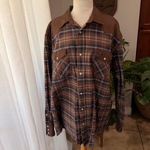Wrangler Western Pearl Snap Plaid Shirt Brown 2XT Tall Cowboy Ranchwear